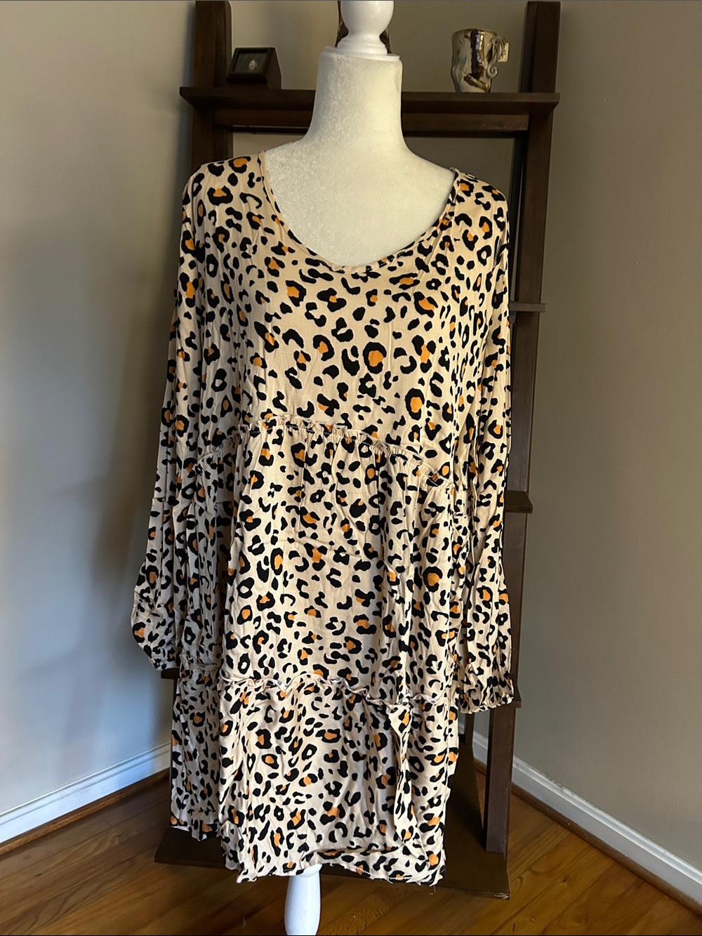 ODDY Leopard Print Midi Dress - Beige/Black/Gold